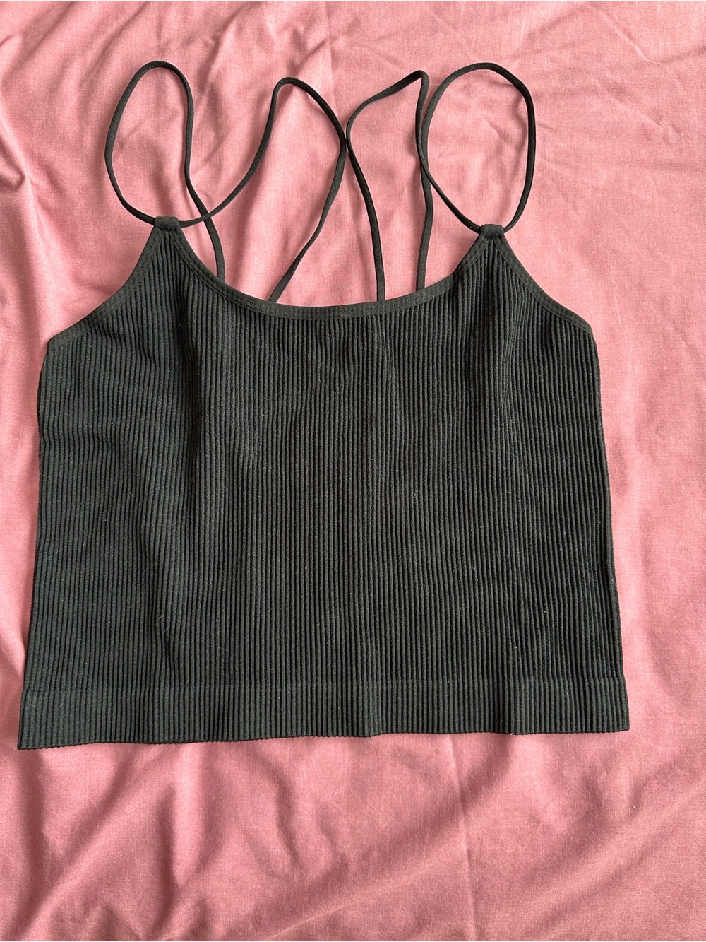 Black Ribbed Strappy Crop Tank Top - Women